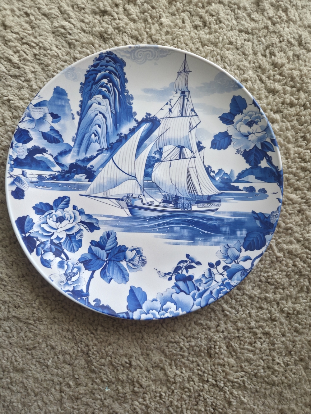 Blue & White Decorative Sailboat Plate